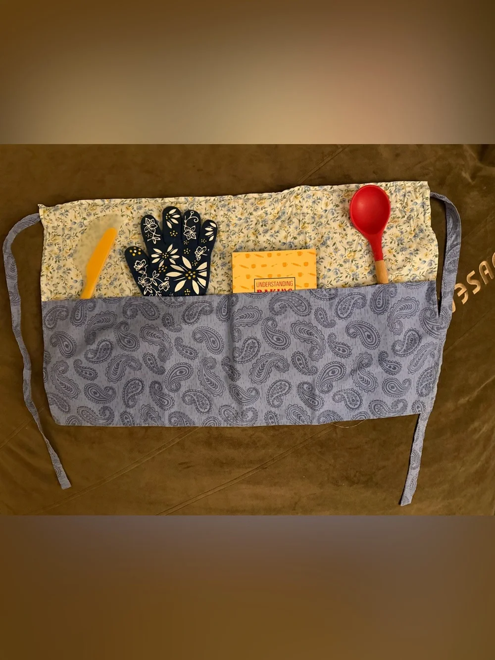 Handmade Yellow Floral & Blue Paisley Tiered apron- perfect bridal shower gift